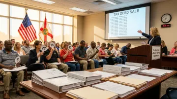 Florida county tax deed auction with bidders competing for real property titles