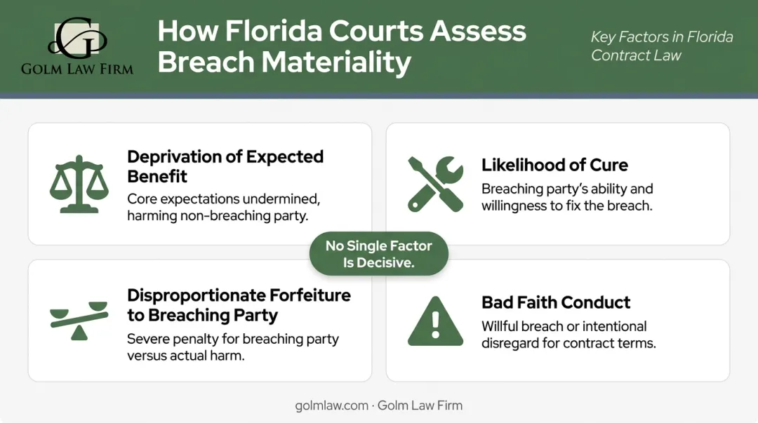 Four-factor Florida court test for determining material breach materiality assessment