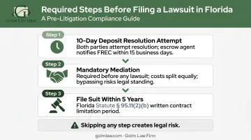 Three mandatory pre-lawsuit steps Florida real estate breach of contract dispute resolution