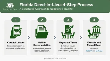 Four-step Florida deed in lieu of foreclosure process flow from lender contact to recording