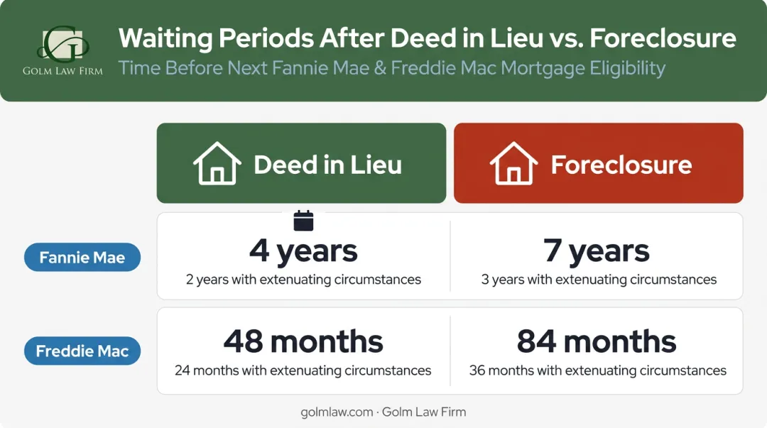 Deed in lieu versus foreclosure mortgage waiting period comparison chart Fannie Freddie