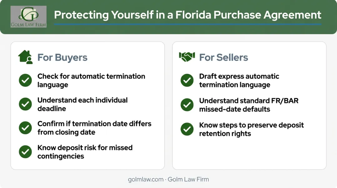 Buyer and seller contract protection checklist before signing Florida purchase agreement