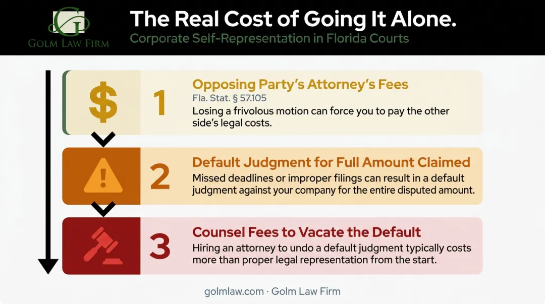 Three financial risks Florida corporations face attempting self-representation without licensed attorney