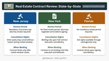 Three-state attorney review comparison chart NJ NY and Florida rules