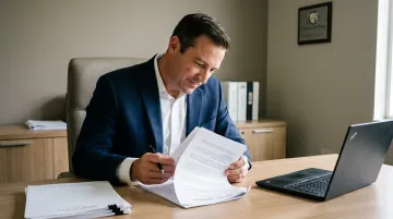 Business owner reviewing private LLC operating agreement documents in professional office