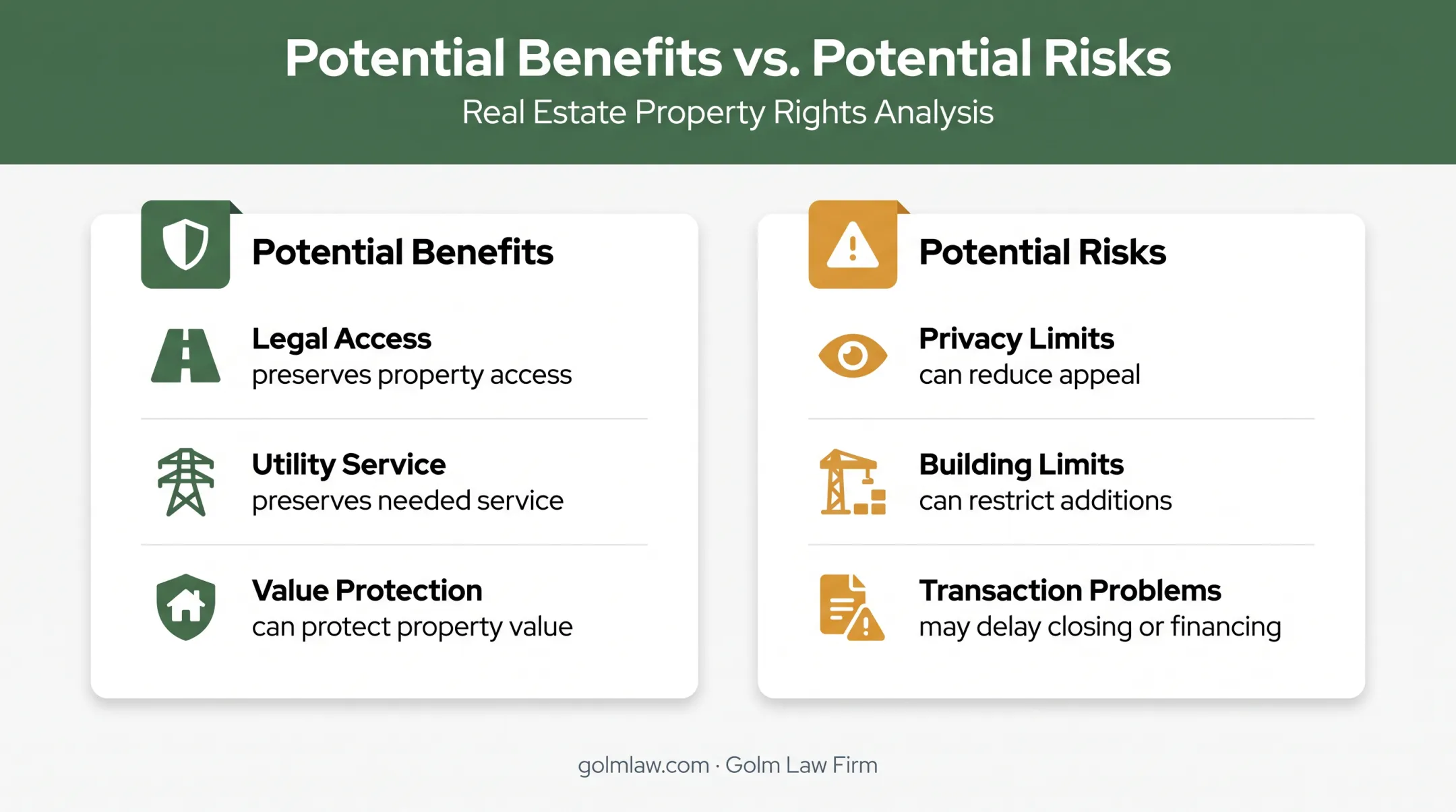 Florida easement benefits and transaction risks comparison infographic