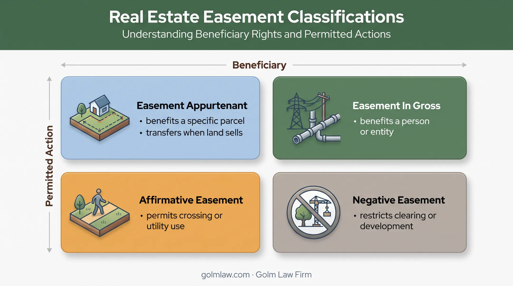 Four Florida easement classifications and legal effects infographic