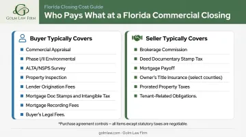 Florida commercial real estate buyer versus seller closing cost responsibility side-by-side comparison