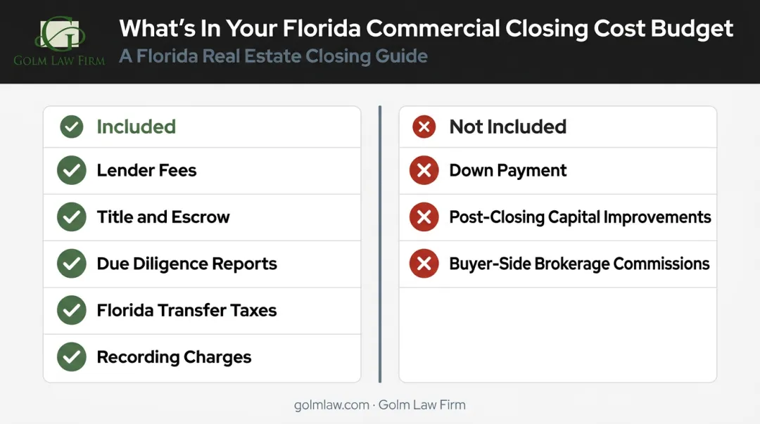 Florida commercial real estate closing cost categories included versus excluded breakdown