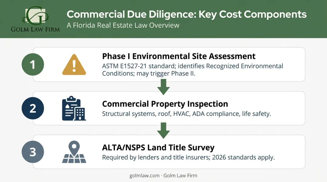 Three-part commercial real estate due diligence process Phase I survey and inspection
