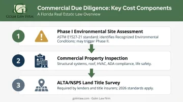Three-part commercial real estate due diligence process Phase I survey and inspection