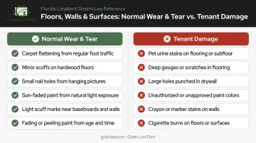 Normal wear and tear versus tenant damage side-by-side comparison chart for rentals