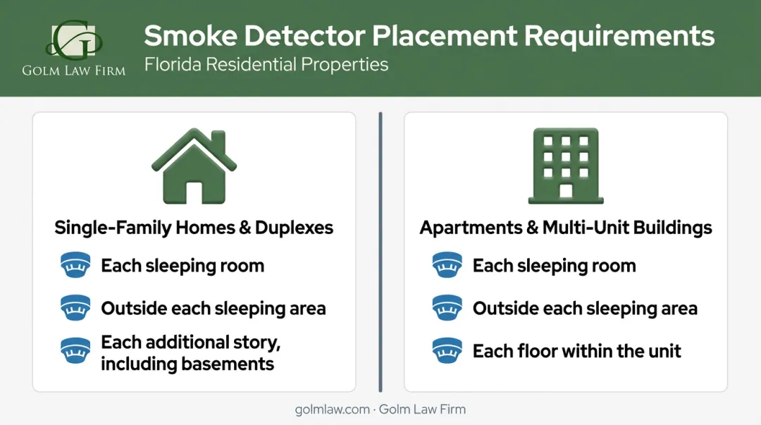 Florida smoke detector placement requirements for single-family homes and apartment buildings