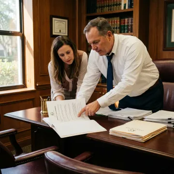 Attorney reviewing lease documents with client