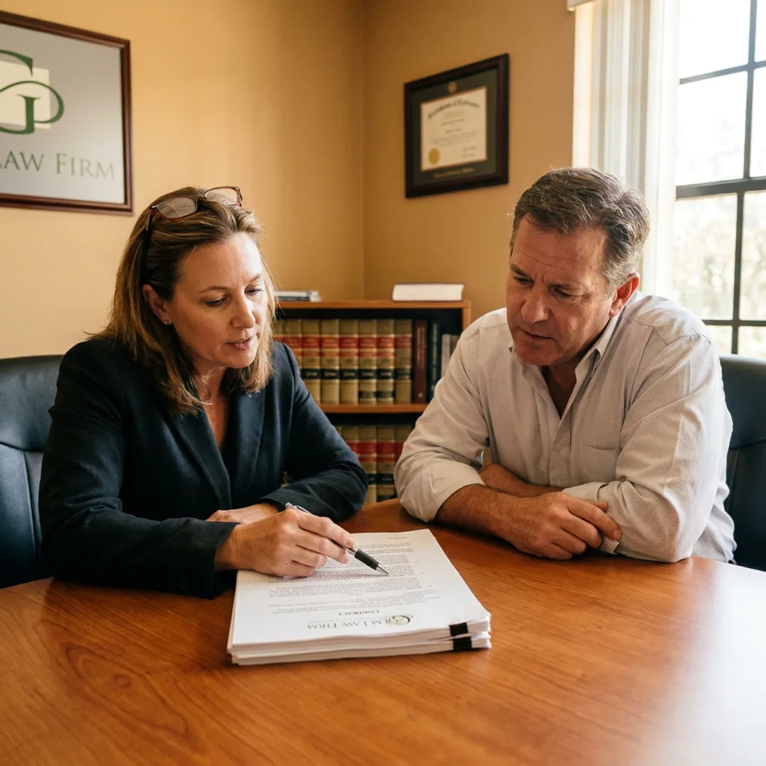 Attorney reviewing business litigation documents