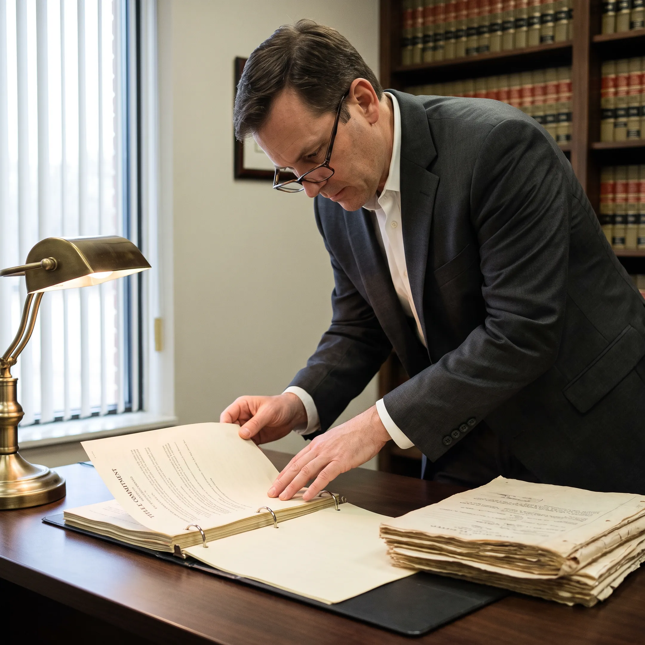 Florida real estate attorney examining deed and title records