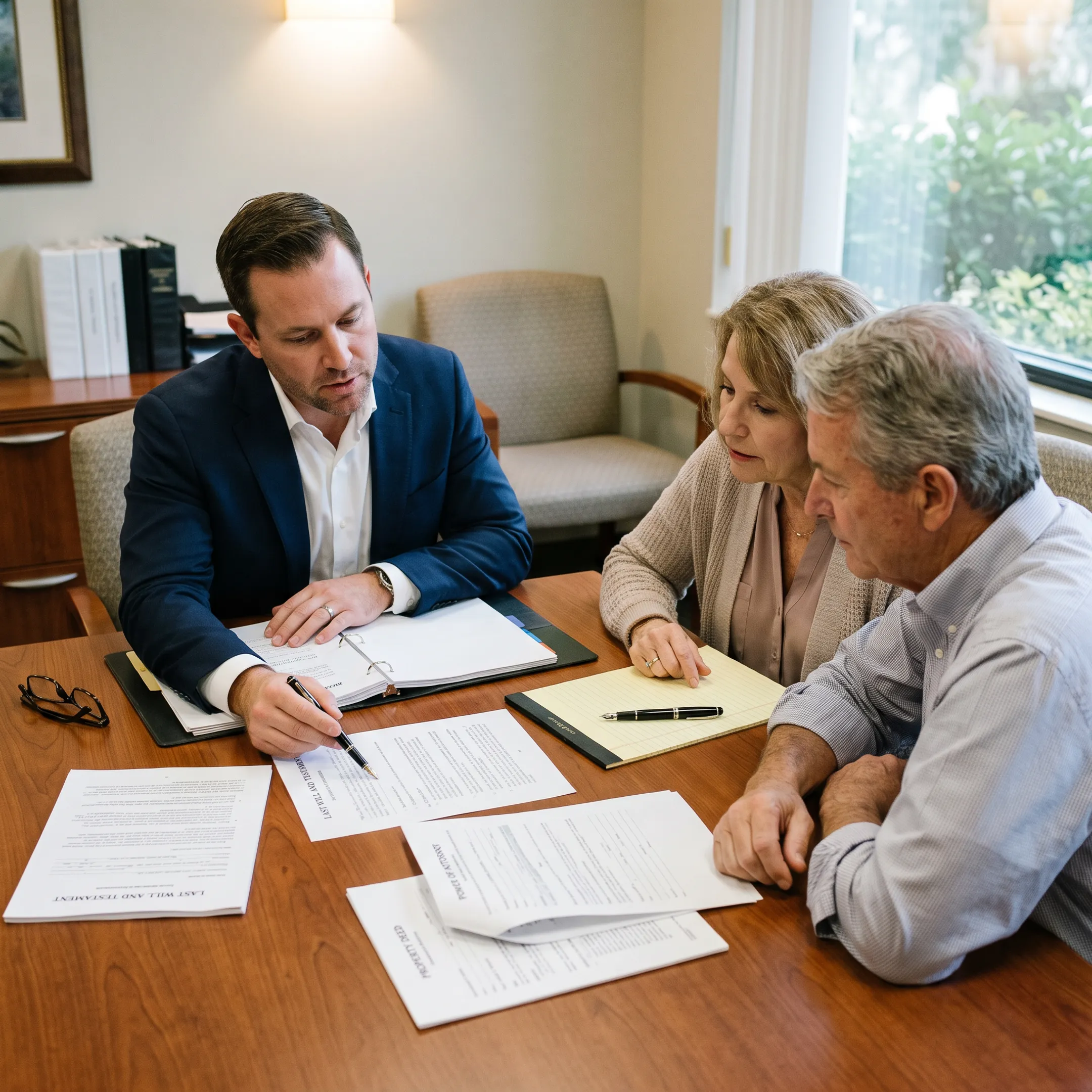 Attorney explaining a Florida estate plan with trust and will documents