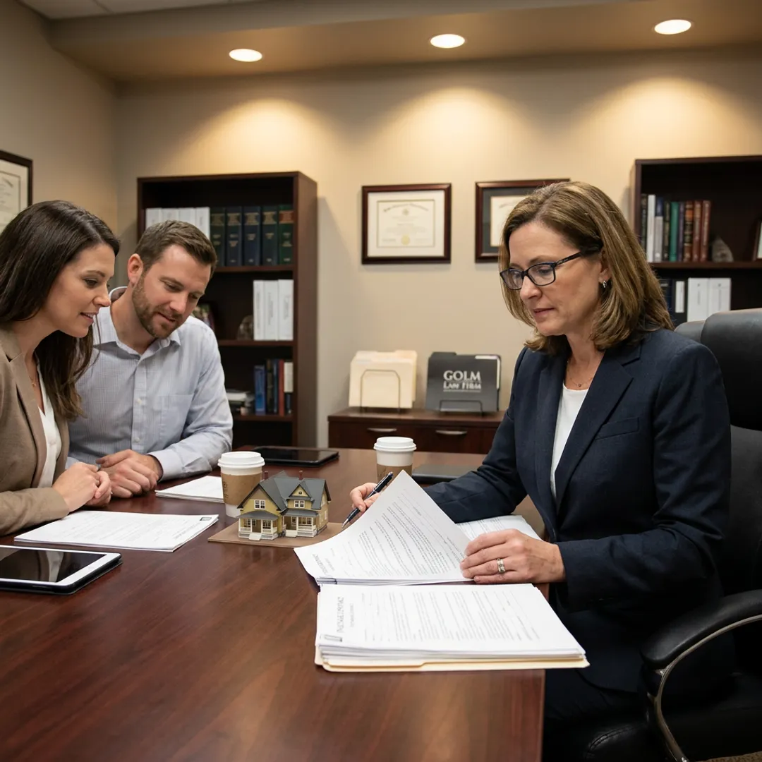 Real estate attorney discussing property documents