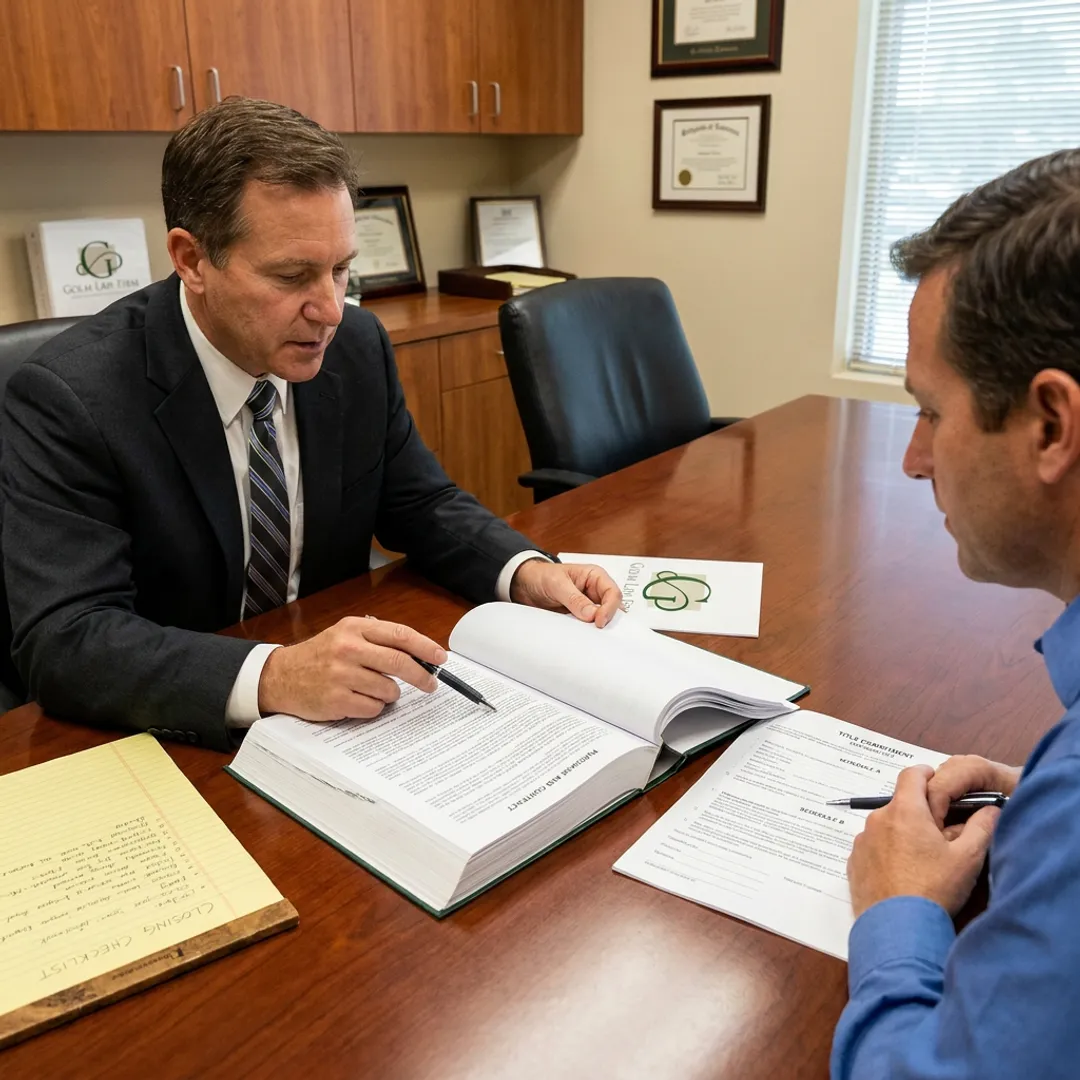 Attorney reviewing real estate closing documents with client