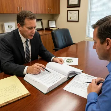 Attorney reviewing real estate closing documents with client