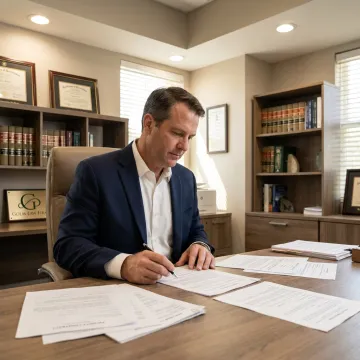 Real estate attorney reviewing property documents