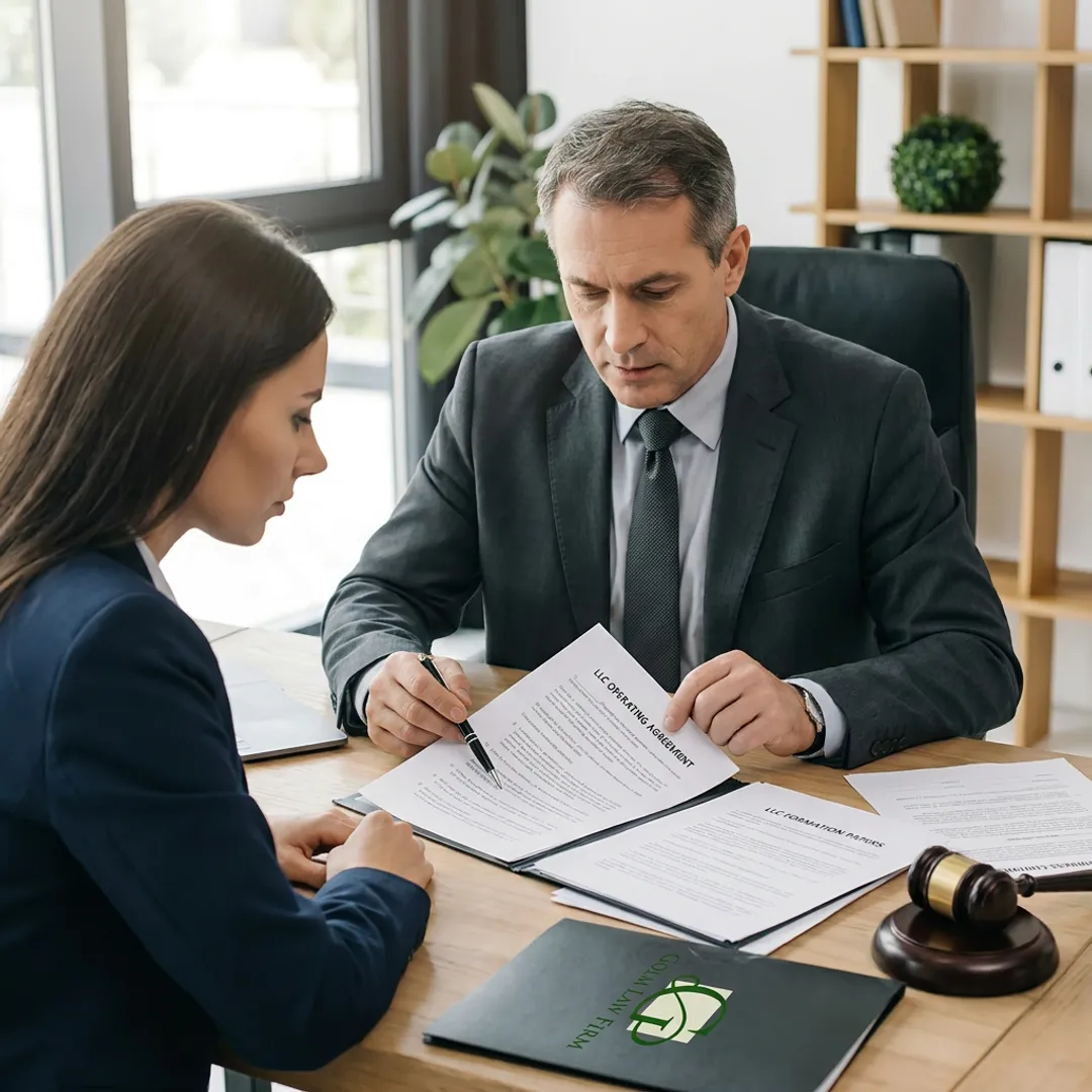 Attorney reviewing business formation documents