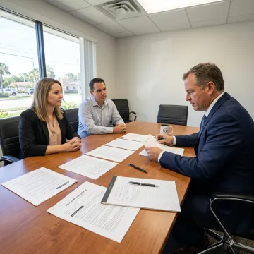Attorney reviewing real estate documents with clients