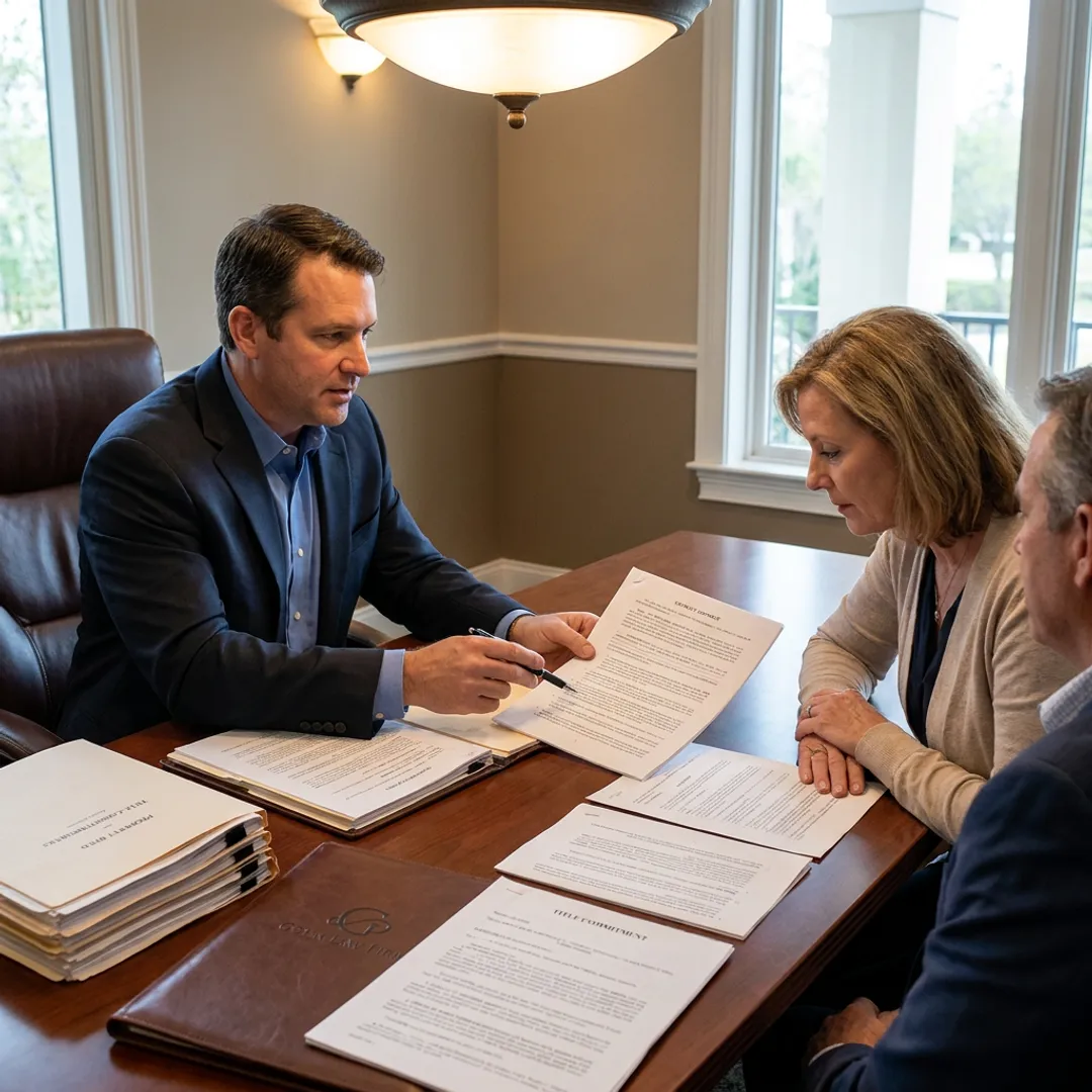 Attorney reviewing real estate documents with clients