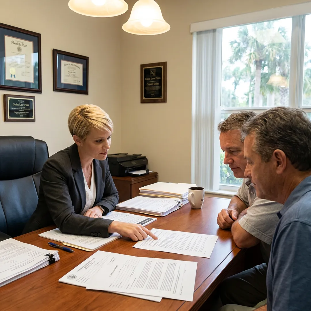 Attorney reviewing real estate contracts with clients