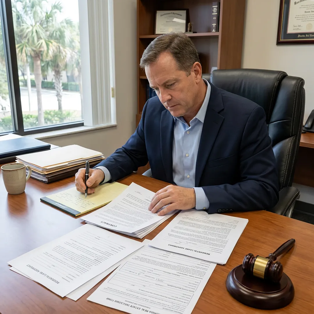 Attorney reviewing real estate contract documents