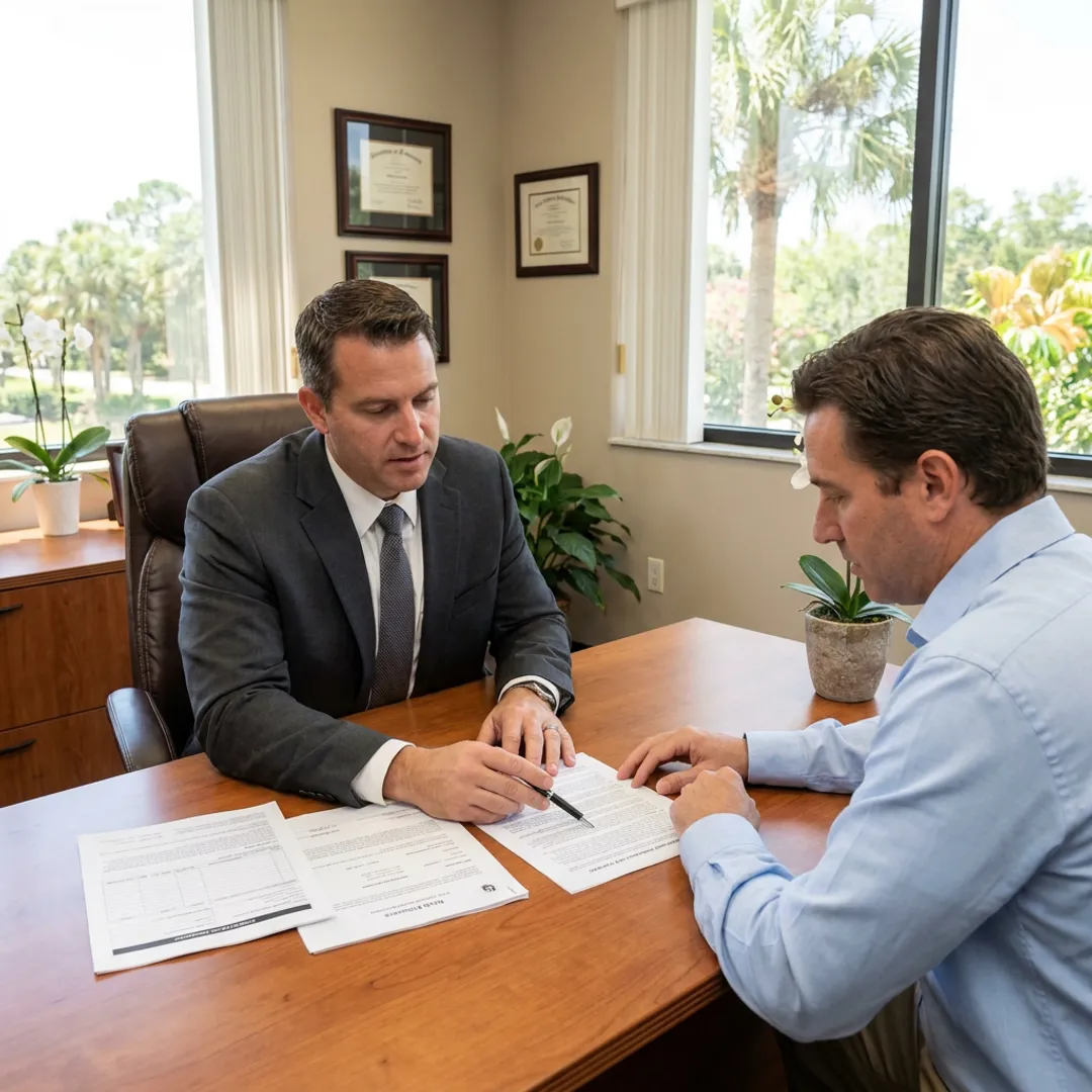 Attorney reviewing real estate contract with client