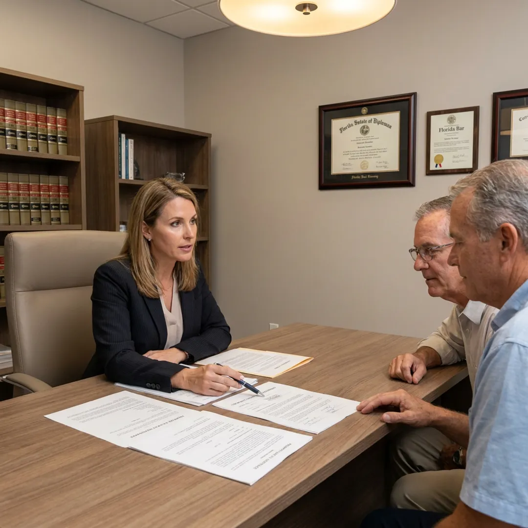 Florida real estate attorney reviewing documents with clients
