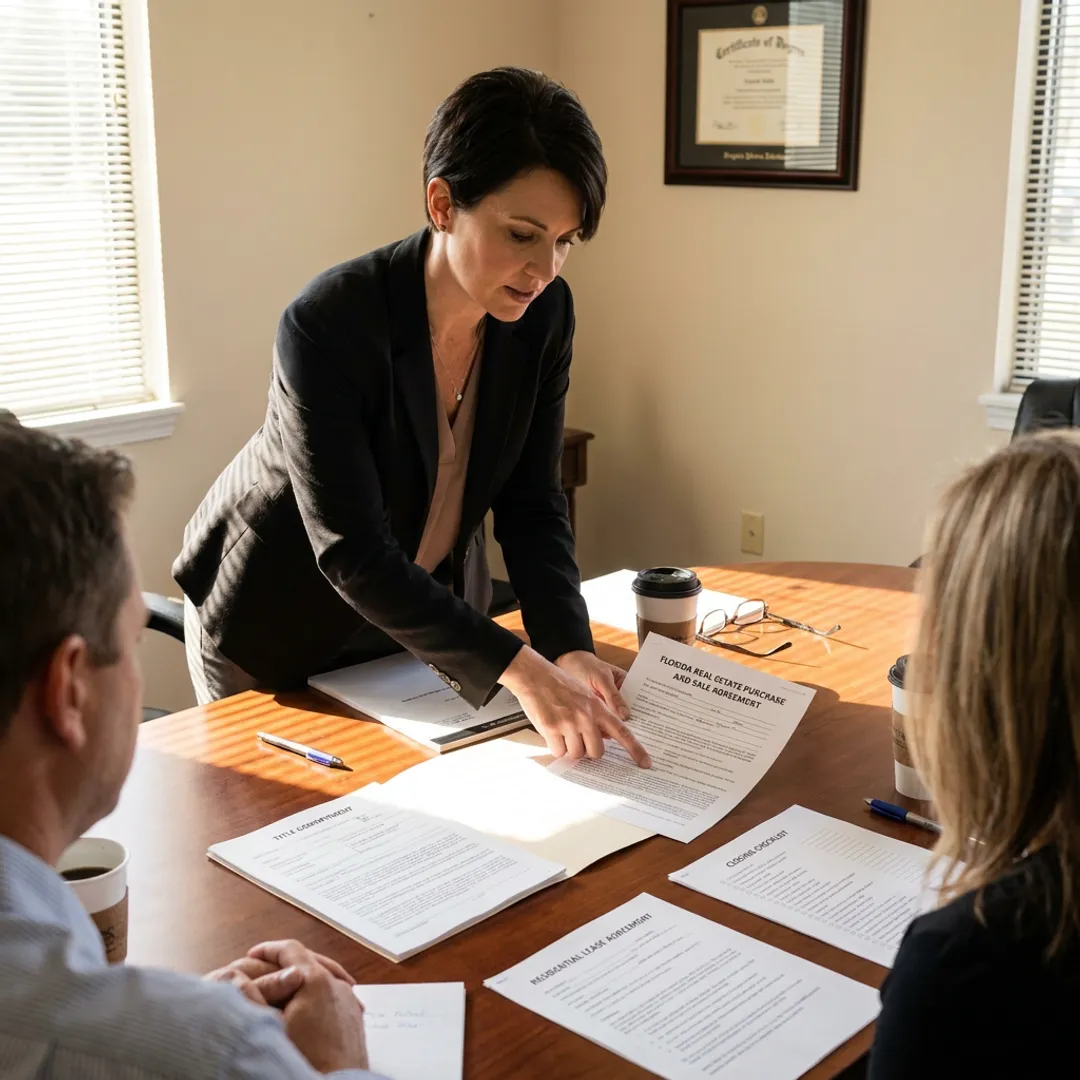Attorney reviewing Florida real estate documents with clients