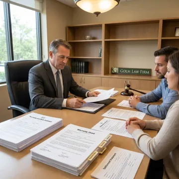 Real estate attorney reviewing property documents