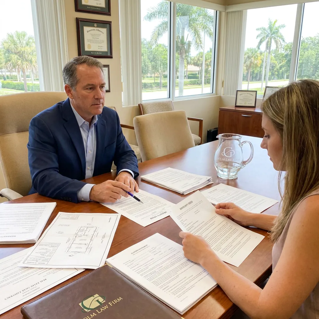 Attorney reviewing real estate documents with client