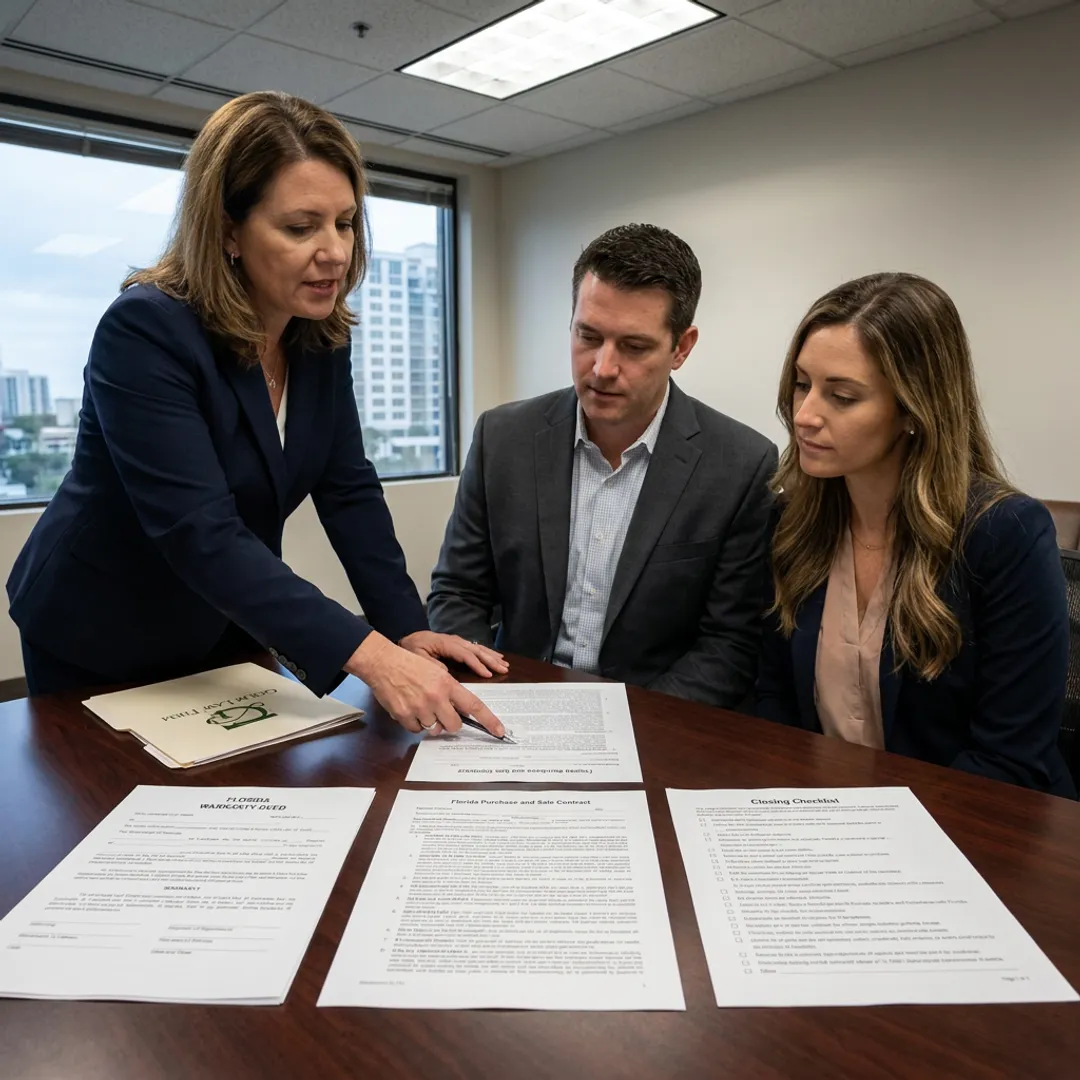 Attorney reviewing real estate documents with clients