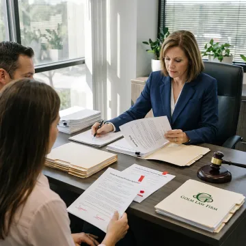 Real estate attorney reviewing property documents