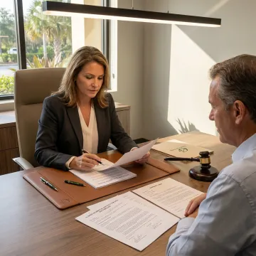 Real estate attorney reviewing property documents