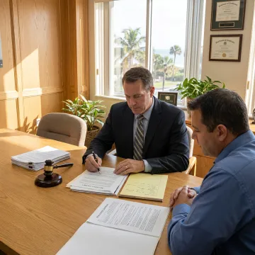Attorney reviewing corporate documents with business client