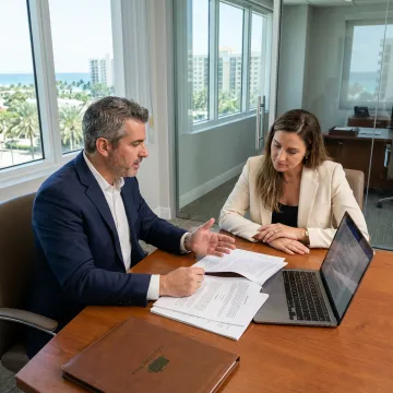 Corporate law attorney meeting with business client