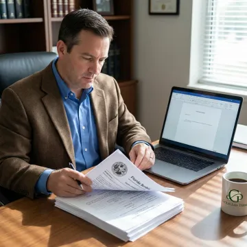 Attorney reviewing Florida corporate filing documents