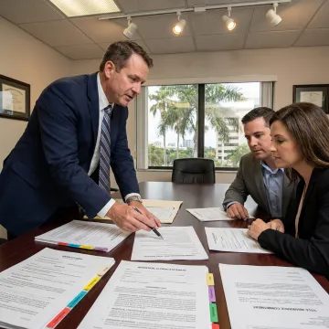 Real estate attorney reviewing property contracts