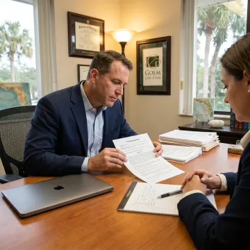 Attorney reviewing business purchase agreement documents