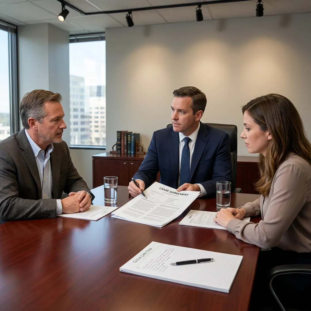 Landlord and tenant attorney reviewing lease documents