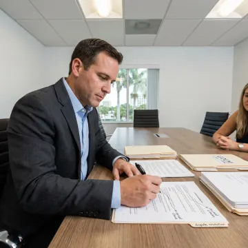 Attorney reviewing lease dispute documents