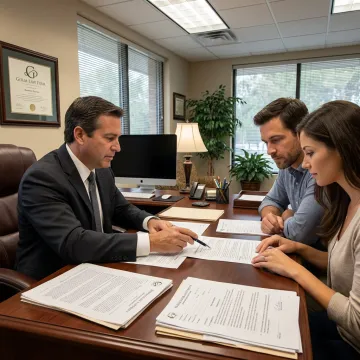 Attorney reviewing home purchase documents with clients