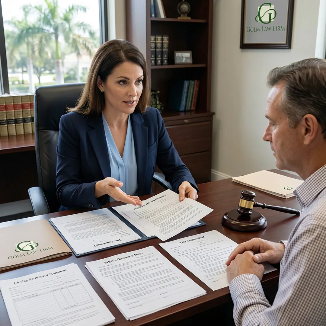 Real estate attorney advising a seller on closing documents