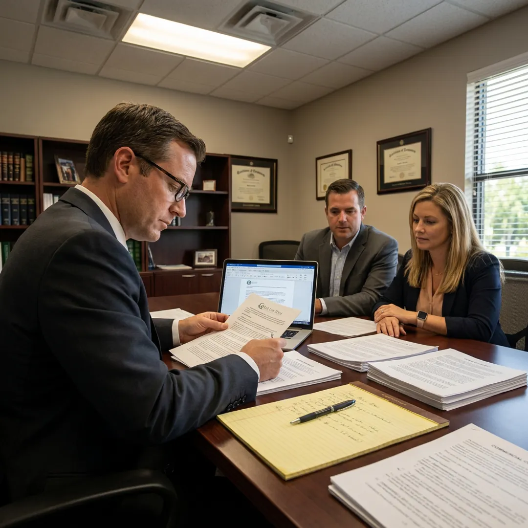 Commercial transactions attorney reviewing business contracts