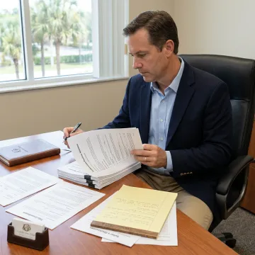 Attorney reviewing condominium purchase agreement documents