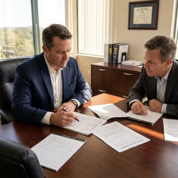 Attorney reviewing lease documents with landlord client